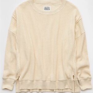 American Eagle Outfitters Cream Crew Neck Waffle Sweatshirt.